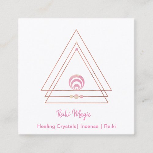 Reiki Magic Pink and Rose Gold Square Business Card