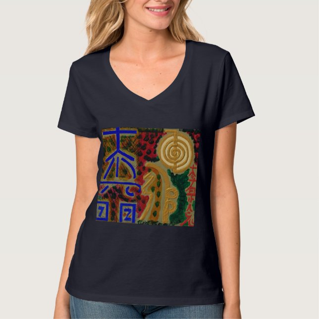 REIKI Main Healing Symbols. VNECK CHOICE TEE (Front)