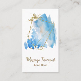 *~* Reiki Massage Abstract Blue Watercolor Gold Business Card