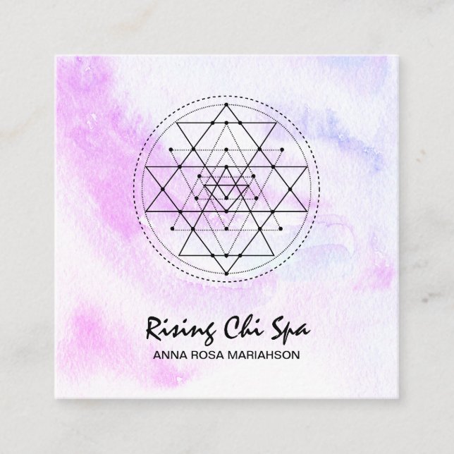 *~* Reiki Massage Pastel Yoga Sacred Geometry Square Business Card (Front)