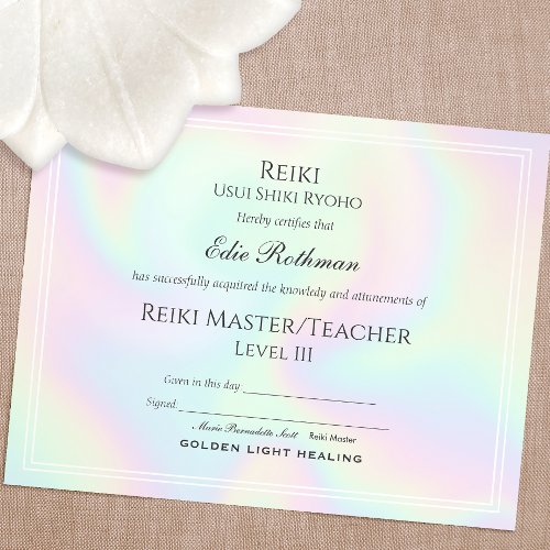 Reiki Master Certificate of Completion Award 