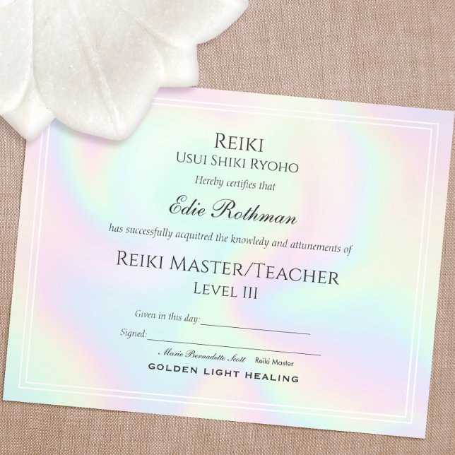 Reiki Master Certificate of Completion Award 