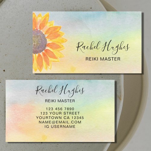 Reiki Master Colorful Sunflower Business Card