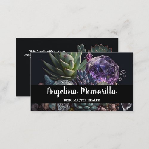 Reiki Master Energy Worker Succulents Crystals Business Card