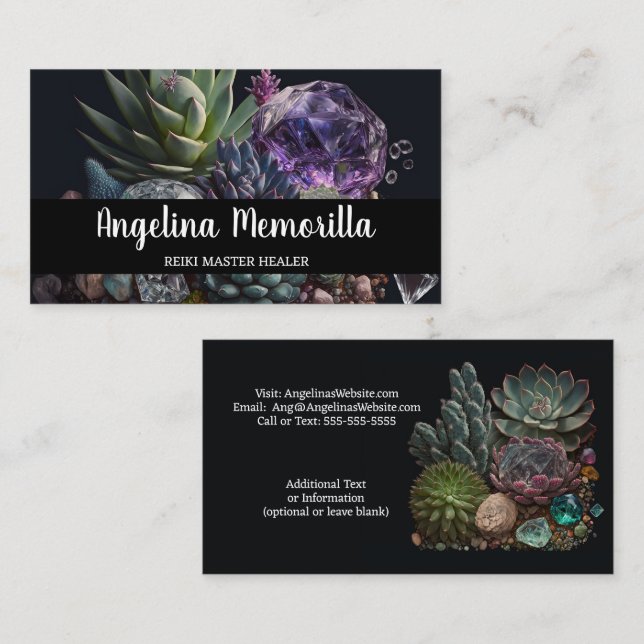 Reiki Master Energy Worker Succulents Crystals Business Card (Front/Back)