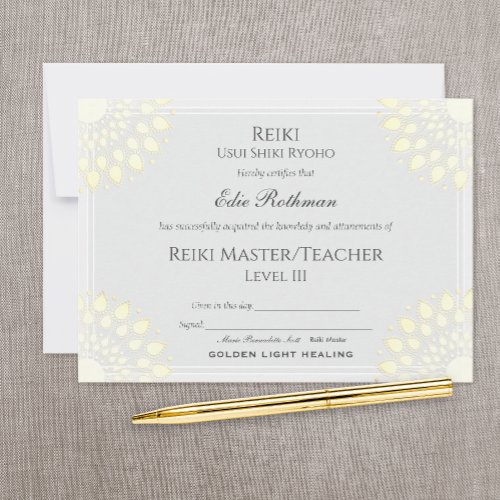 Reiki Master Lotus Certificate of Completion Award Invitation