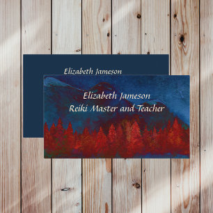 Reiki Master n Teacher Trees Mountains Watercolor Business Card