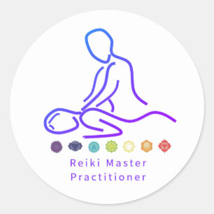 Reiki Master Practitioner Outline White Classic Round Sticker
