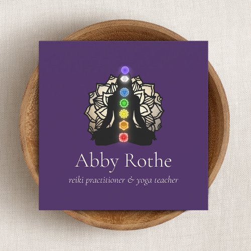 Reiki Master with Chakras Purple Square Business Card