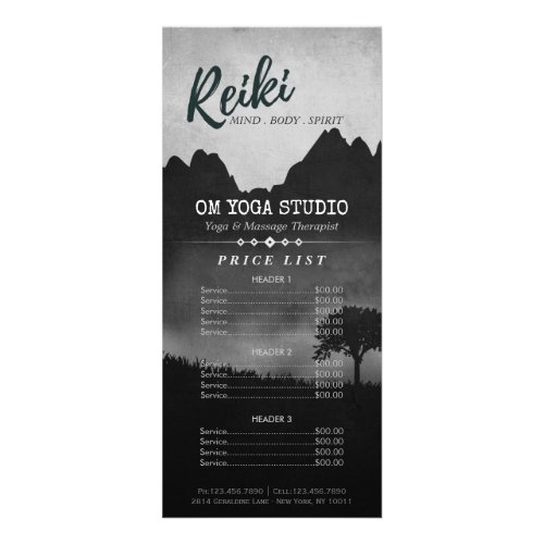 Reiki Master Yoga Mediation instructor Price List Rack Card