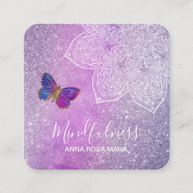 *~* Reiki Meditation Mandala Yoga Butterfly Square Business Card (Front)