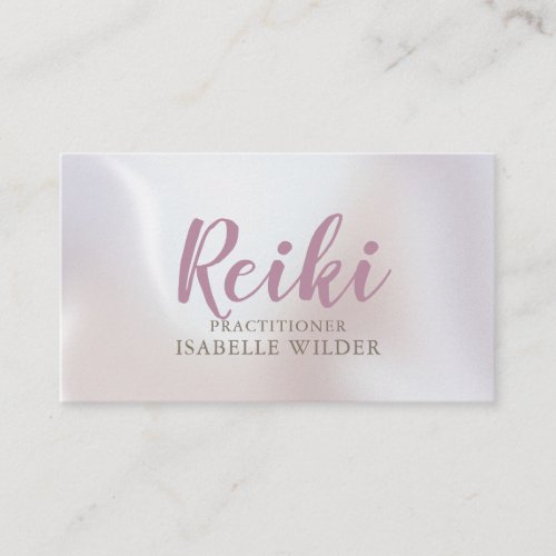 Reiki Practitioner Script Irisdescent Pearl Business Card