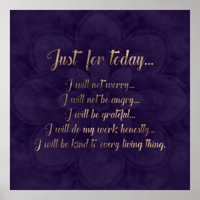 Reiki Principles- gold on purple lotus Poster (Front)