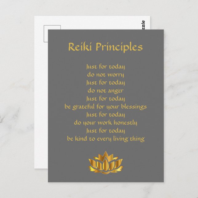 Reiki principles Gray and Gold  Postcard (Front/Back)