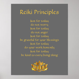 Reiki principles gray and gold poster