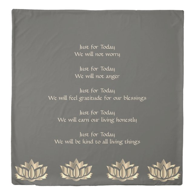 Reiki Principles Gray / Silver lotus flower design Duvet Cover (Front)