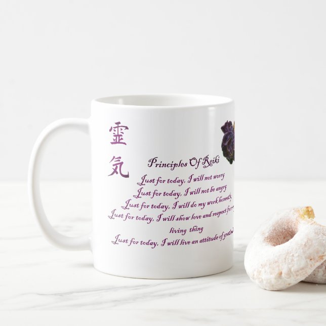 Reiki Principles Just For Today Rose Coffee Mug (With Donut)