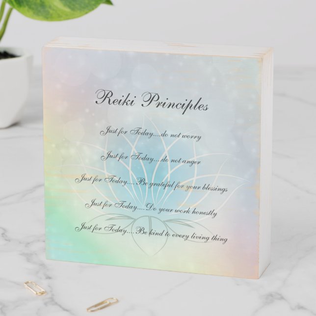 Reiki Principles Lotus flower design Wooden Box Sign (In Situ Horizontal)