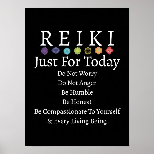 Reiki Principles Precepts Black Poster