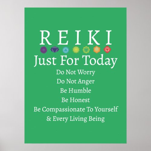 Reiki Principles Precepts Green Poster