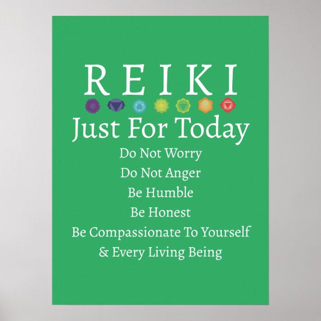 Reiki Principles Precepts Green Poster (Front)