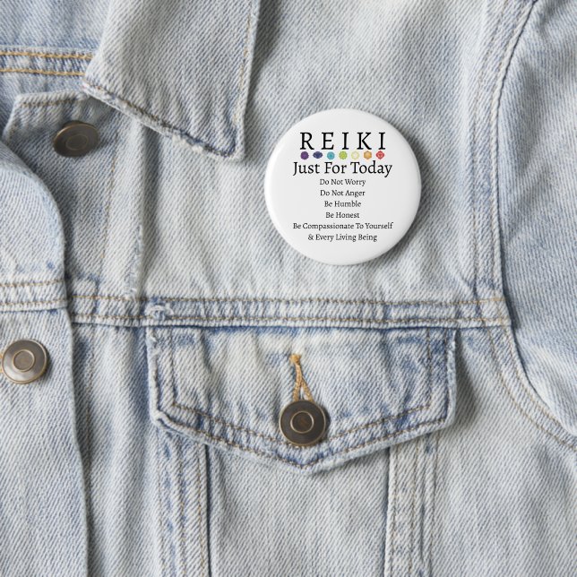 Reiki Principles Precepts White Button (In Situ)