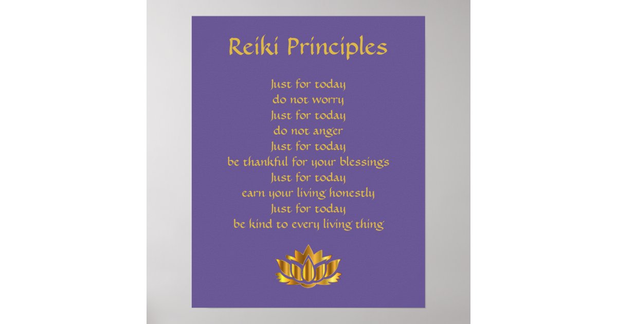 Reiki Principles Purple/Gold lotus Poster | Zazzle