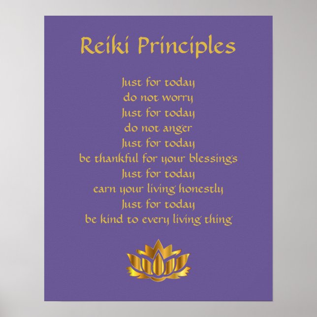 Reiki Principles Purple/Gold lotus Poster (Front)