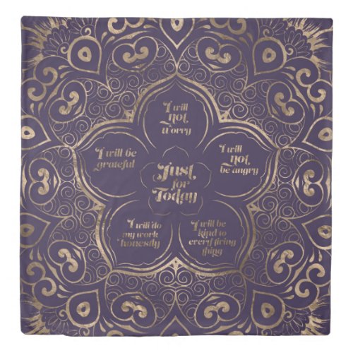 Reiki Principles _ Reiki Precepts Purple and Gold Duvet Cover