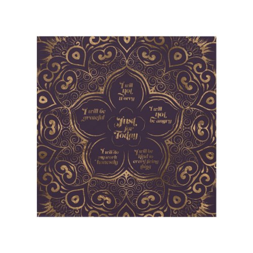 Reiki Principles _ Reiki Precepts Purple and Gold Wood Wall Art