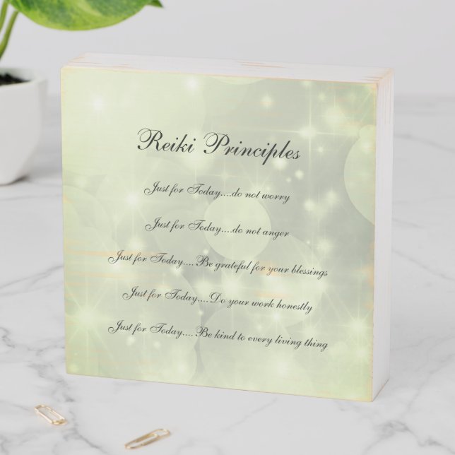 Reiki Principles sparkly design Wooden Box Sign (In Situ Horizontal)