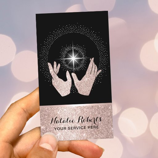 Customizable Reiki Spa Rose Gold Healing Hands Massage Therapy Business Card