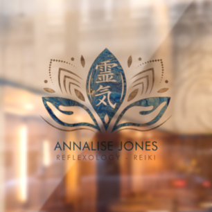 Reiki symbol and hands in Lotus Blue Window Cling