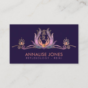 Reiki symbol and hands in Lotus Fluorite and Gold Business Card