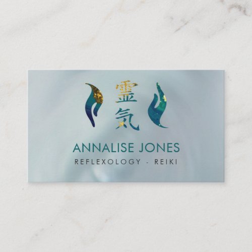 Reiki Symbols and Healing Hands Golden Marble Business Card
