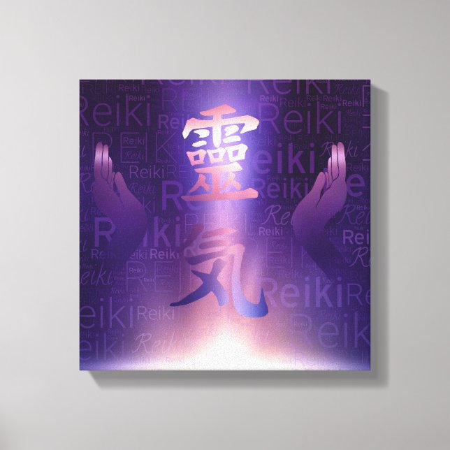 Reiki Symbols and healing hands on purple light Canvas Print (Front)