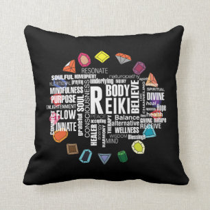 Reiki Terms Wordcloud Crystal Energy Stones Throw Pillow