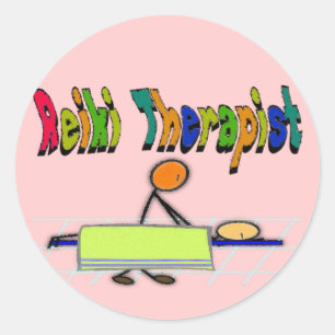 Reiki Therapist--Stick People Design--Watercolor Classic Round Sticker
