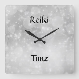 Reiki Time Silver Sparkle Square Wall Clock