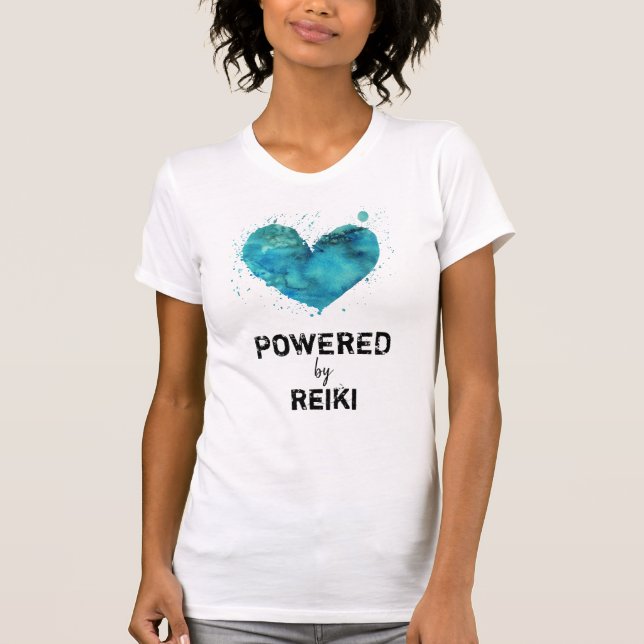 *~* Reiki Turquoise Blue Watercolor Heart T-Shirt (Front)