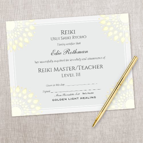Reiki Yoga Certificate of Completion 