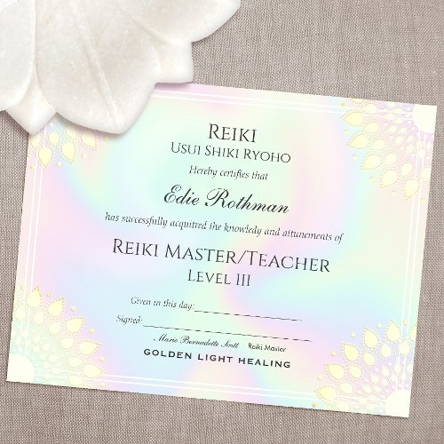 Reiki Yoga Certificate of Completion Award
