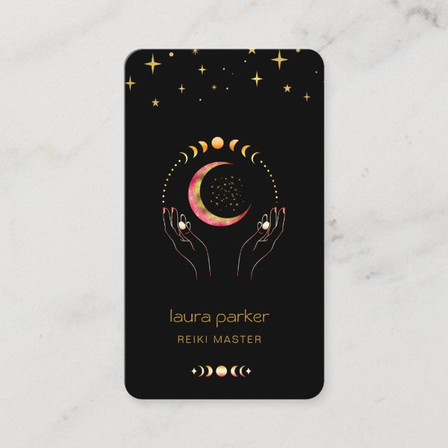 Reiki Yoga Healing Hands Crescent Moon Phases Myst Business Card (Front)