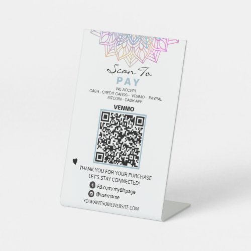  Reiki  Yoga Table Tent PAY _ QR code Tabletop Pedestal Sign