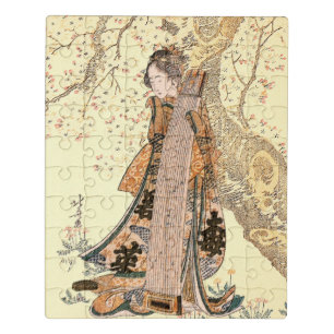 Reimage Hokusai’s Japanese woman cherry Tree Jigsaw Puzzle
