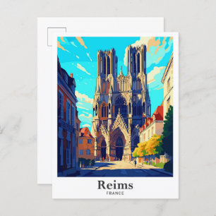 Reims France Art Vintage Travel Illustration Postcard