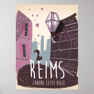 Reims France city travel poster