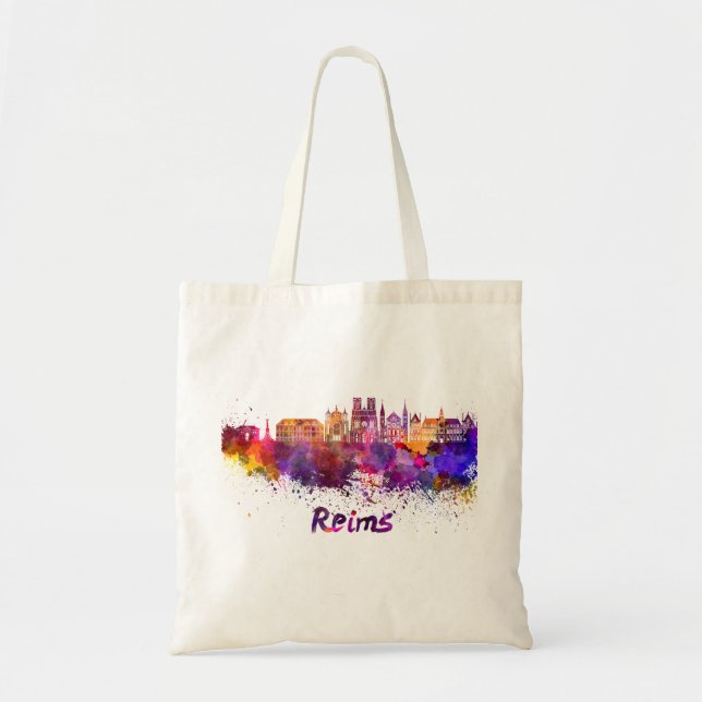 Reims skyline in watercolor tote bag (Front)