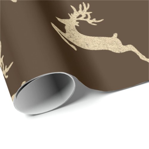 Reinadeer New Year Bronze Sepia Kraft Christmas Wrapping Paper