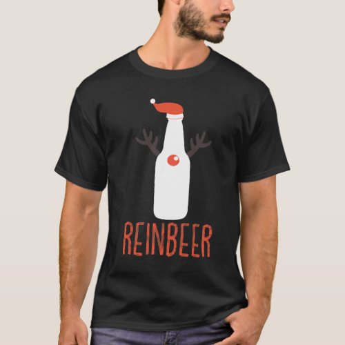 Reinbeer Funny Christmas Gift Santa Hat Antler T_Shirt